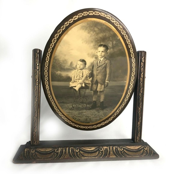 Tintype Ferrotype Photo Children Portrait in Antique Tilt Frame Lg. 5.75" x 8" - Picture 1 of 6